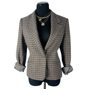 Vintage 80s Dark Academia Tweed Blazer Recycled Wool Neutral Jacket Small